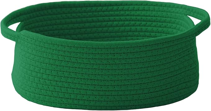 JMvicyroam Woven Basket,Small Rope Storage Bin with Handles & Ribbon Bag, Organizer for Shelves Closets,Gift Basket Empty for Birthday,Books,Dog Toys, Green