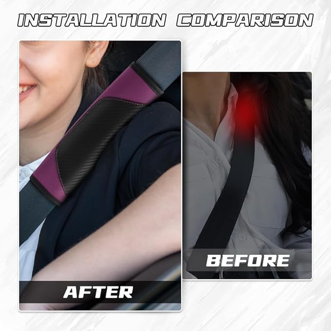 2PCS Car Seat Belt Cover Pad, Soft Carbon Fiber Leather Seatbelt Shoulder Protector for a More Comfortable Driving, Universal Safety Belt Strap Cover to Protect Your Neck (Purple)
