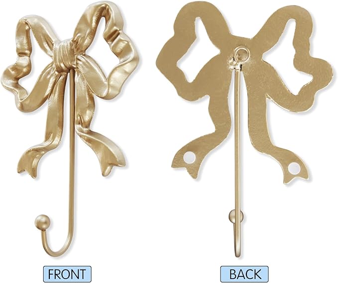 Single Bow Hook,Wall Mounted Functional Hook,Antique Gold Cast Iron Hooks for Coats,Hats,Bags, Bath Towels,Room Decorations,Hallway,Bathroom,Kitchen,Office (Large Single Bow Hooks:5x7.3 inches)