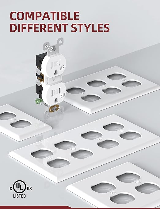 AIDA 15 Amps Outlets Duplex Electrical Receptacle Outlets,Weather Resistance & Tamper Resistant Electrical Receptacle, Wall Outlet,2 Pole,3-Wire, Self-Grounding, NEMA 5-15R,UL Listed 10 Pack, White