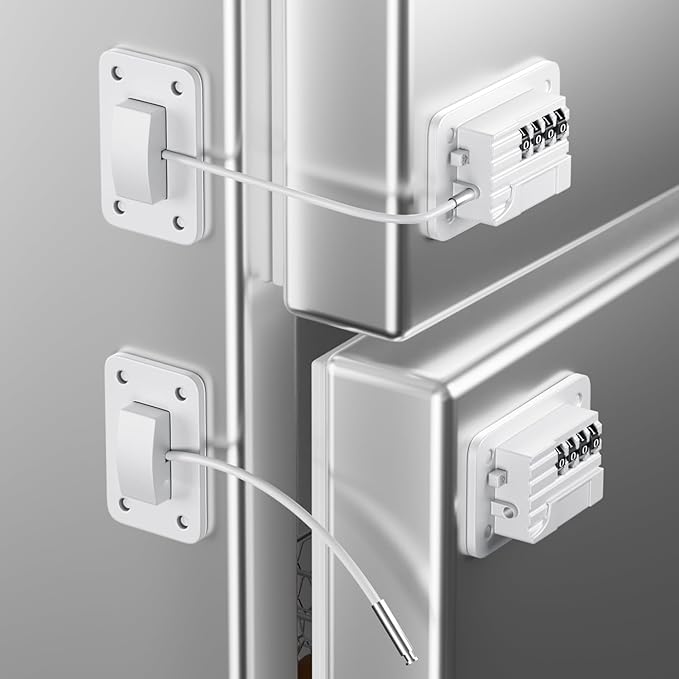 RORMGO Refrigerator Lock, Heavy Duty Fridge Locks for Kids, Freezer Lock with Combination for Refrigerator Drawer Cabinet Safety, Easy to Install No Keys Needed White, 2 Packs
