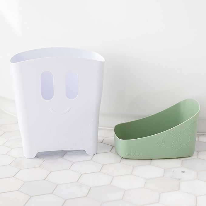 Ubbi Freestanding Bath Toy Organizer Bath Caddy with Removable Drying Rack Bin & Scoop for Toddlers + Baby, Sage (Pack of 2)