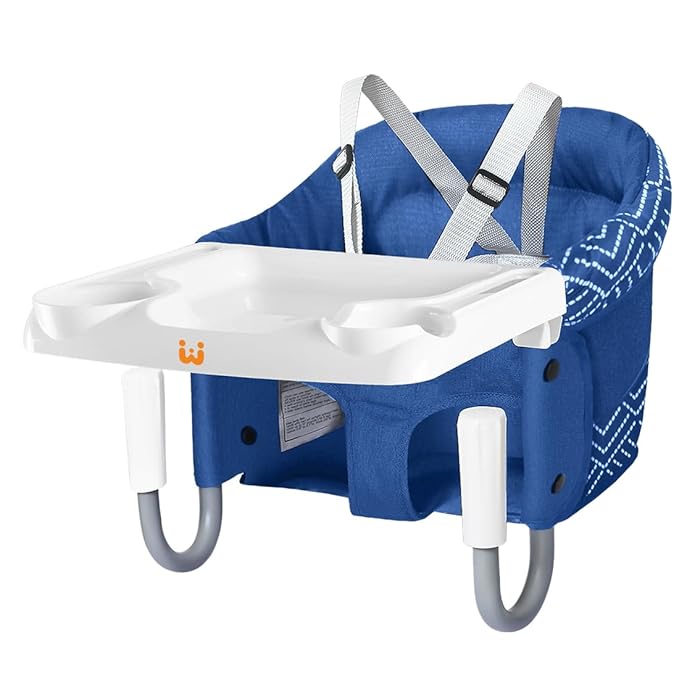 MTWML Hook On High Chair with Tray,Portable Baby High Chair That Attaches to Table,Clip On Fast Table Seat for Babies and Toddlers.Baby Feeding Seat for Dining Tables and Counter(Stripe-Blue)