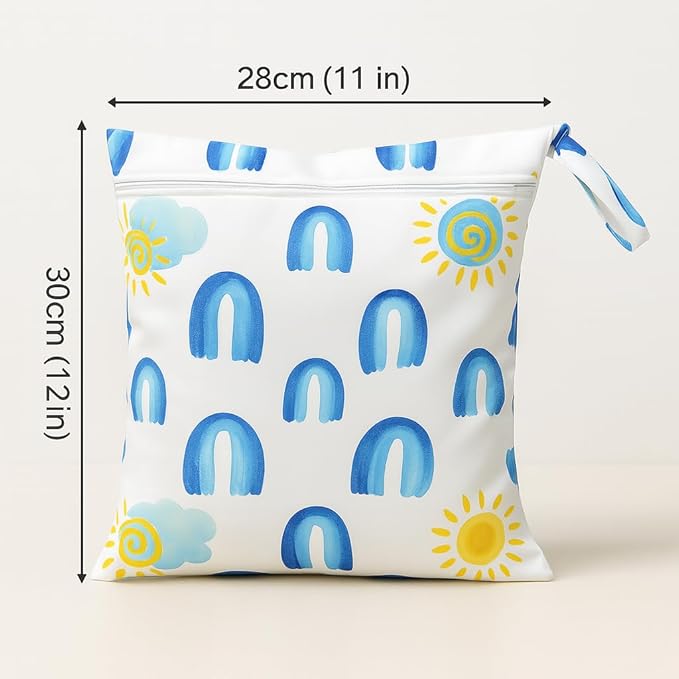 FANALALA Waterproof Wet Dry Bag, Reusable Diaper Pouch with Zipper, Machine Washable Travel Organizer for Beach, Daycare, Kids, Dinosaur Pattern (Rainbow)