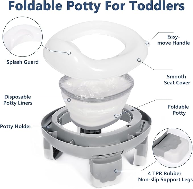 Portable Travel Potty, Training for Baby to Toddler, Travel Toilet Seat with Charts and Storage Bag, Folding Potty for Kids Boys Girls Indoor and Outdoor (Gray)