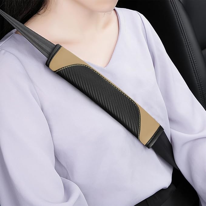 2PCS Car Seat Belt Cover, Carbon Fiber Seatbelt Shoulder Protection, Soft Car Seat Belt Strap Cushion Protect Your Neck and Shoulder, Car Accessories Seat Belt Pad for Car Truck (Beige)