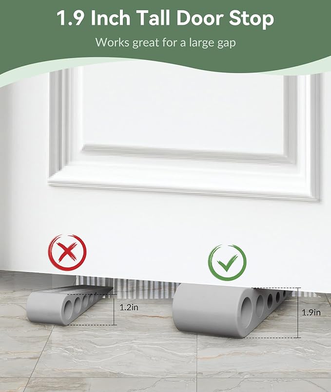 1.9 Inches Heavy Duty Door Stopper, 2 Pack Rubber Door Stop, Door Stoppers for Bottom of Door, Large Door Stopper Wedge for Home Office School (Grey)