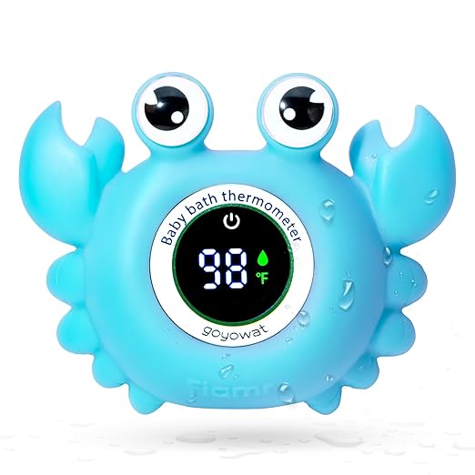 Baby Bath Thermometer with LED Display, Floating Crab Toy – 2-in-1 Water Safety Sensor for Infants, Color-Coded Alerts (Hot/Cold), Bath Tub Temperature Monitor, Cute Floating Bath Toy, Nursery