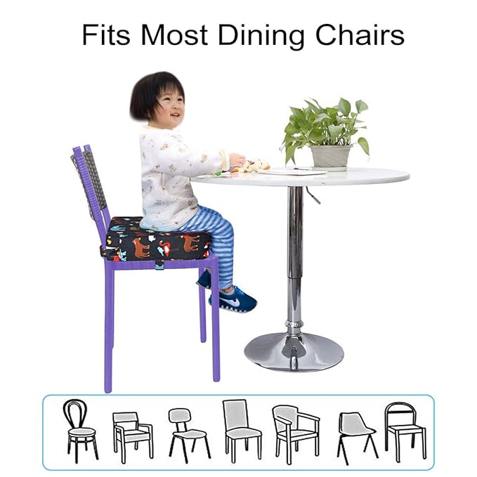 Dining Chair Heightening Cushion Portable Dismountable Adjustable Highchair Booster for Baby Toddler Kids Infant Washable Thick Chair Seat Pad Mat (Black)