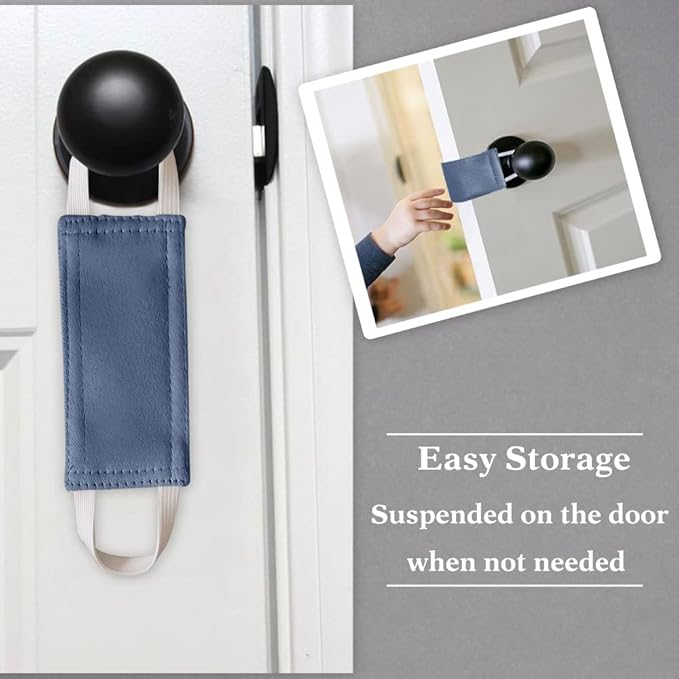 PONY DANCE Baby Door Latch Cover Closer - Nursery Door Silencer with Strong Elastic Straps, Thick Solid Cushion for Noise Reduction, Prevents Slamming, 3 Pieces, 4W x 2L Inches, Blue Haze