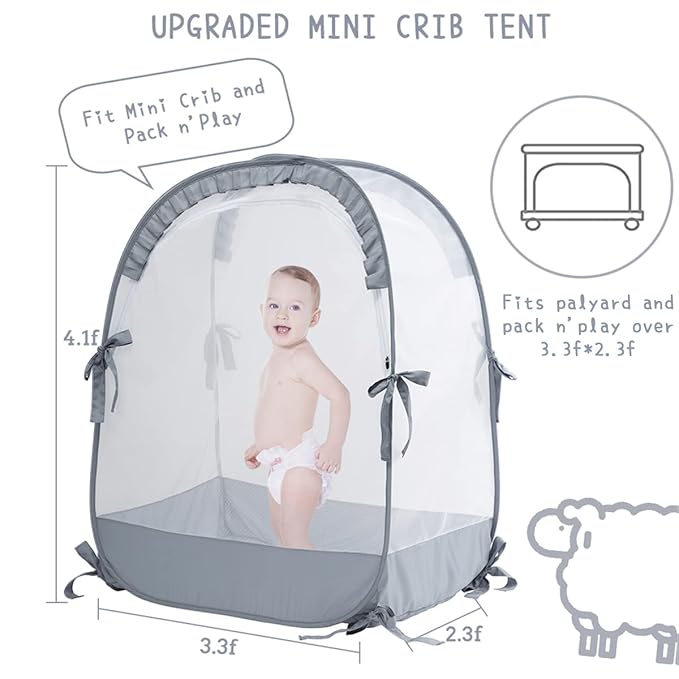 L RUNNZER Pack N Play Tent, Baby Pop Up Crib Tent to Keep Baby in, Crib Net for Pack and Plays, Mini Cribs & Play Yards (39.6" L x 27.6" W x 49.2" H)