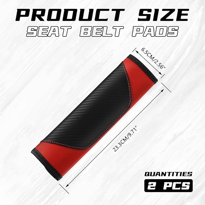 2PCS Car Seat Belt Cover Pad, Soft Carbon Fiber Leather Seatbelt Shoulder Protector for a More Comfortable Driving, Universal Safety Belt Strap Cover to Protect Your Neck (Red)