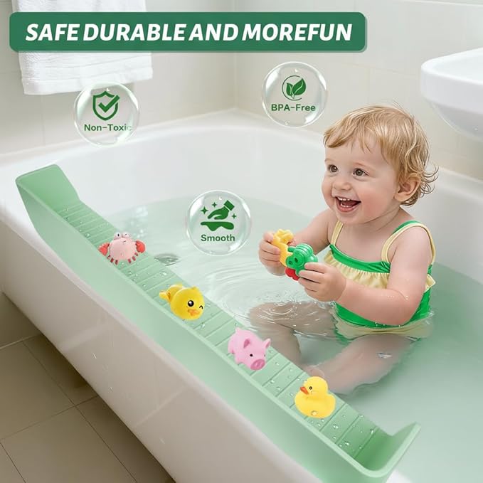 Splash Guard for Bathtub Kids - Silicone Bathtub Splash Guard with 11 Suction Cups, Bath Tub Play Shelf for Kids & Toy Holder, Prevent Water Spill in Bathroom, Fun Bath Time for Toddlers Baby(Green)