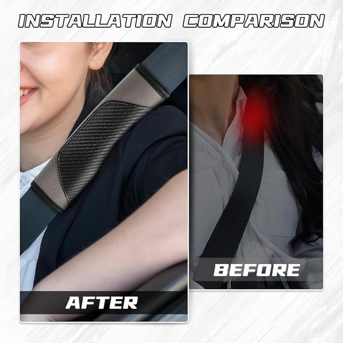 2PCS Car Seat Belt Cover Pad, Soft Carbon Fiber Leather Seatbelt Shoulder Protector for a More Comfortable Driving, Universal Safety Belt Strap Cover to Protect Your Neck (Gray)