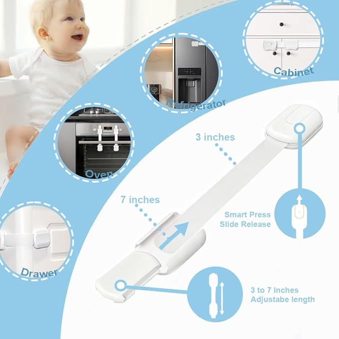 8-Pack Baby Locks Child Safety Cabinet Proofing Safe Quick and Easy Adhesive Cabinet Drawer Door Latches No Screws & Magnets for Drawers, Fridge, Dishwasher, Toilet Seat, Oven,Trash Can, No Drilling