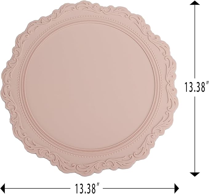 Round Silicone Placemats Set of 4, 13.38" Thick European Style Non-Slip Easy Clean Table Place Mats Decor