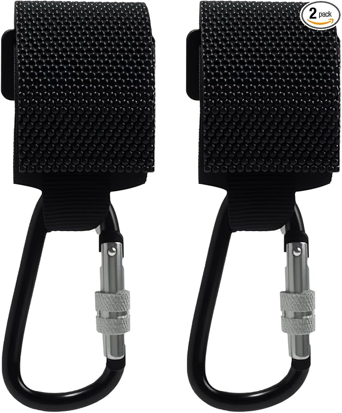 2 Pcs Multi-Purpose Utility Stroller Hook, Heavy Duty Carabiner Hanger for UTV Side by Side Roll Cage, Adult Electric Scooter Accessories Hang a Diaper Bag to Your Pram or Buggy (Black)