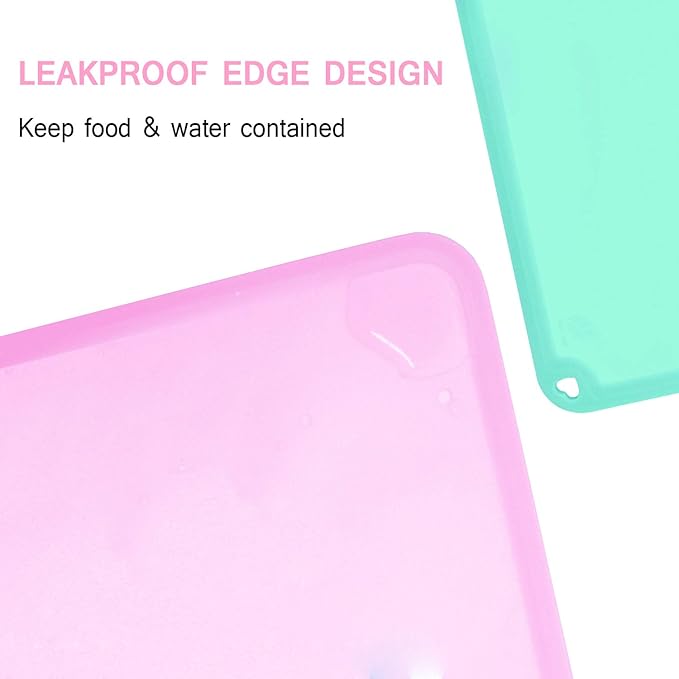 Non-Slip Kids Baby Toddlers Placemats, Large Silicone Sheets for Crafts Liquid Resin Jewelry Casting Molds Mat, Multi-Purpose Silicone Placemats, 2Pack - Baby Purple & Green