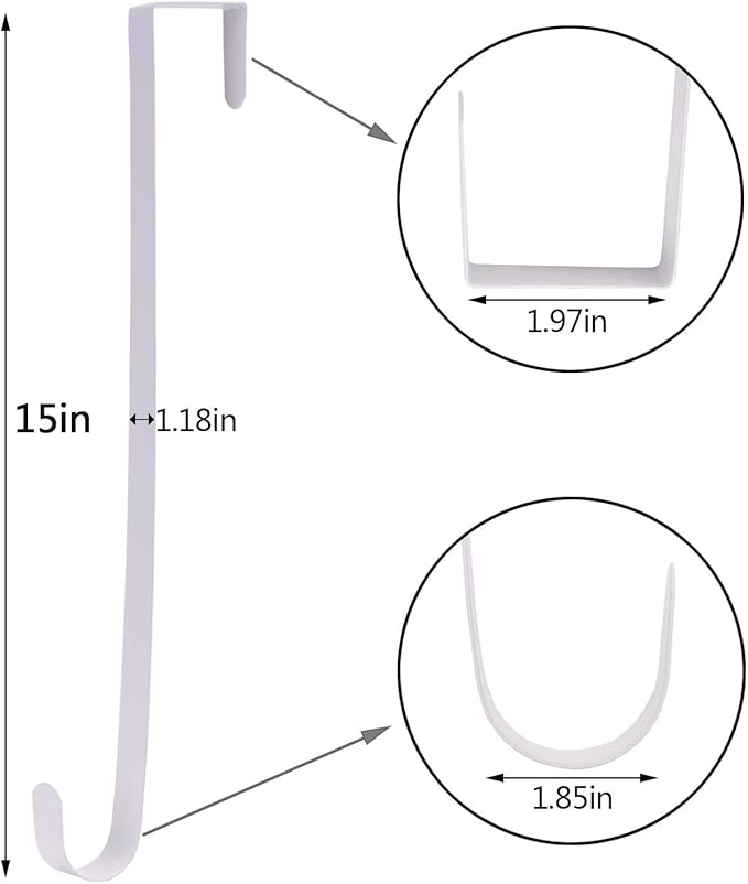 Sattiyrch 15" Wreath Hanger for Front Door,Sturdy Steel Wreath Door Hanger,Over The Door Hanger Hook (White,1)