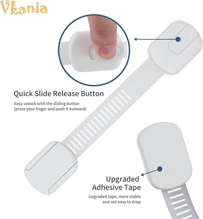 Vkania Child Proof Cabinet Locks - Cabinet Locks Baby Proofing with 3M Adhesives for Refrigerator, Oven, Cupboards, Toilet Seat - Adjustable,Easy Installation,No Drilling (24 Pack)