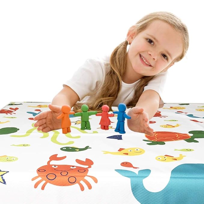 Splat Mat for Under Highchair/Arts/Crafts, WOMUMON Baby Reusable Waterproof Anti-Slip Floor Splash Mat, Portable Play Mat and Table Cover (51", Seaworld)