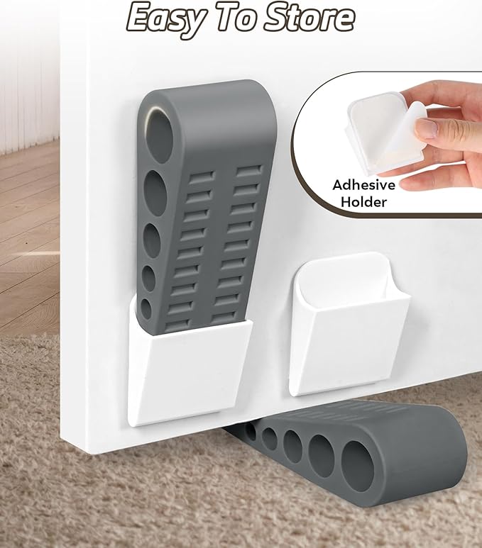 4 Pack Door Stops for Bottom of Door, Rubber Door Stopper Wedge with Holder, Door Holder to Keep Door Open, Wall Protector for Home & Office & School, Dark Grey