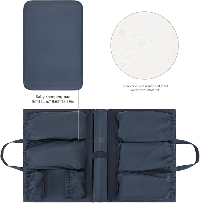 Lmbabter Removable Organizer Insert with Insulated Pocket,Updated Diaper Bag with 11 Total Pockets&Changing Pad, Handbag Tote Bag for Women Mommy Nurse (Blue)