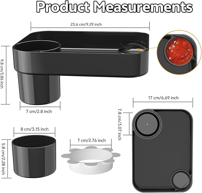 2PCS Car Seat Snack Tray for Kids Toddler Travel,Cup Holder Expander for Car,Toddler Travel & Road Trip Accessory for Mess-Free Snacking in The Car (Black)