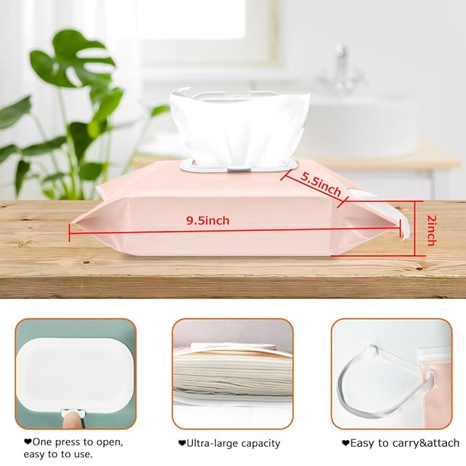 4 Pack Baby Wipes Dispenser [New Version-One Press Open],Portable Wipe Pouch,Refillable Wipe Holder, Baby Wipes Container Reusable Wet Wipes Bags Pouch for Travel (C)