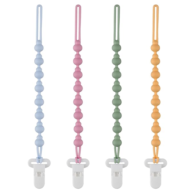 4 Pack Pacifier Clip Compatible with Tommee Tippee, One Piece Silicone Pacifier Holder Clips, Rust-Free Soft Silicone, Flexible Clip with Stylish Round Design, Ideal for Pacifiers and Teethers
