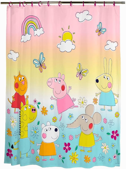 Peppa Pig 13-Piece Shower Curtain Set, 72 x 72 Inch Fabric Curtain with Hooks, Bathroom Decor, Machine Washable, (100% Officially Licensed Product) by Franco Collectibles