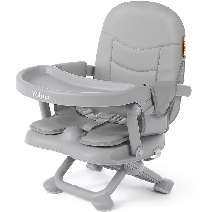 YOLEO Baby High Chair Booster Seat for Dining Table, Foldable High Chairs with Adjustable Heights, Travel Booster Seat with Removable Tray