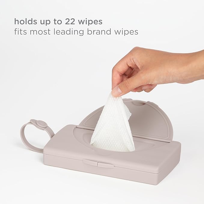Ubbi On-The-Go Baby Wipes Dispenser, Portable Wipes Container for Travel, Diaper Bag Accessory Must Have for Newborns, Reusable Wipes Holder, Taupe (Pack of 2)