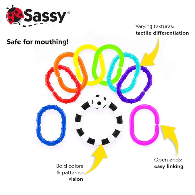 Sassy Ring O Links 9 Piece Set,Links for Stroller or Carrier Seat,0+ Months,(Pack of 6)