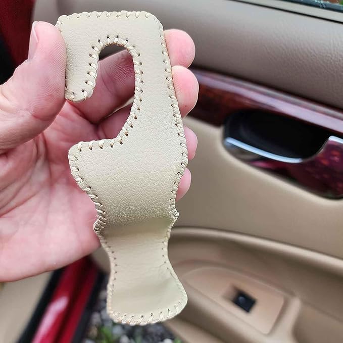 Car Seat Hooks for Purses and Bags, 4 Pack Car Purse Holder for Grocery Bag Handbag Clothes, Metal Headrest Hooks Covered by Leather, Beige