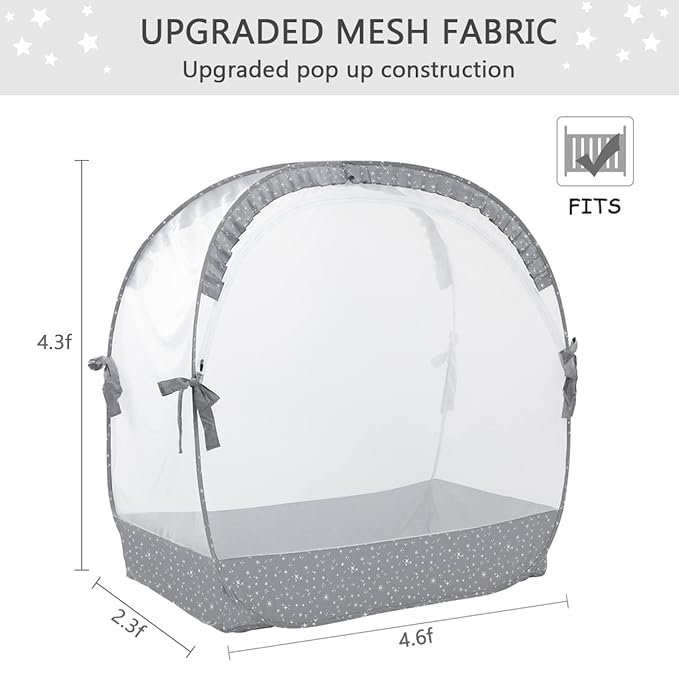 L RUNNZER Pop Up Baby Crib Tent, Crib Net Canopy to Keep Baby in, Crib Mosquito Net with Viewing Window, Soft Mesh Cover & Pop Up Structure