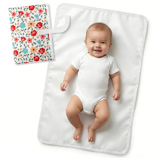 Portable Diaper Changing Pad for Baby - Waterproof Compact Changing Mat with Wrist Strap - Wipeable Travel Changing Pad for Diaper Bag - Gifts for Baby Shower by PHOEBUS BABY(Multicolor Floral)