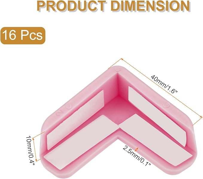uxcell Corner Protectors, 16 Pcs Table Corner Protectors, Furniture Corner Guard and Edges Safety Bumpers for Table Edges and Sharp Corners (L-Shaped, Pink)