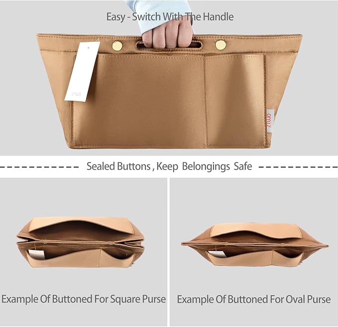 ZTUJO Purse Organizer Insert For Handbags, Silky Bag Organizer With 2 Zippers For Speedy Neverful Tote and More (Brown, Small)