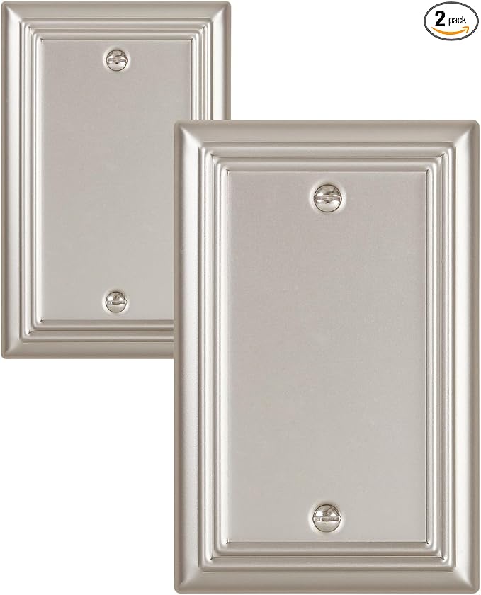 2-Pack Blank Wall Plate, Durable Metal No Device Outlet Cover, Satin Nickel, 3.15''*4.88'', Midsize