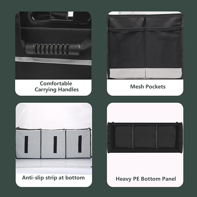 Trunk Organizer for Car, 95L Large Capacity Storage with Non-Slip Bottom Strips and 2 Retractable Straps, Cargo Organizer for Suv, Truck, Sedan, Waterproof Portable Car Organizers for Women Men