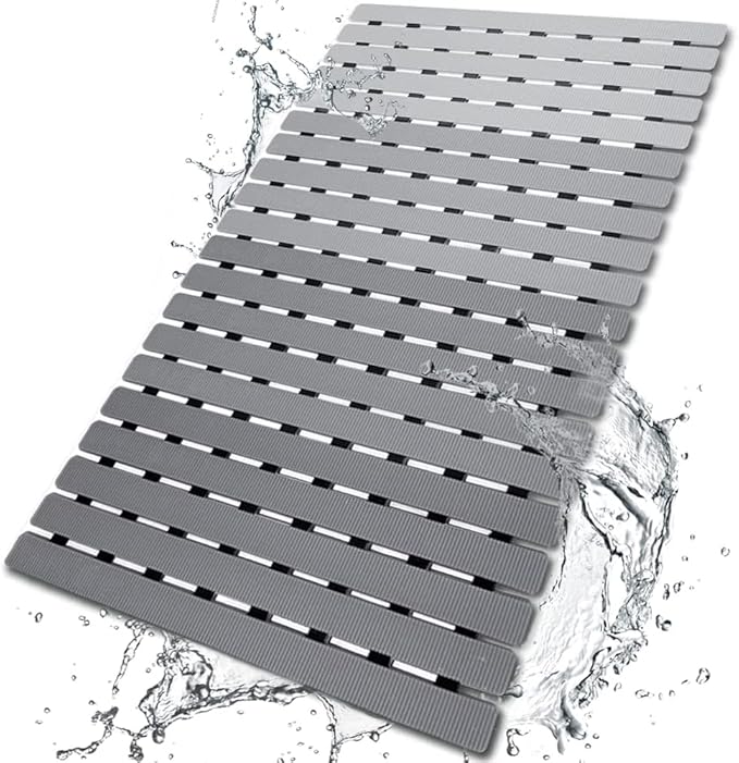BEMISO Shower Mat Non Slip Bathtub Mat with Suction Cups and Drain Holes 27.5 x15.7 Inch Bath Mat for Tub & Shower.Easy Dry,Easy to Cut,Eco-Friendly
