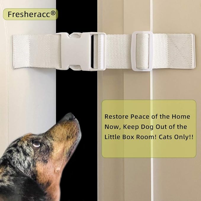 Child Proof Door Lock Latch with Adjustable Strap for Cat Litter Box Room, Cats Enter Easily But No Kids (2 Packs) Reusable Baby Safety Lock, Install in Seconds On Door Frame Only (White)