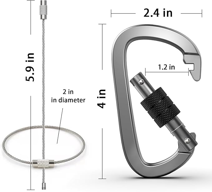 XIECHANEE Premium Aluminum D Ring 4" Locking Carabiner Clips with Screw Gate, Set of 4, Lightweight & Durable for Hiking, Camping, Hammock, Dog Leash Harness, Keychains