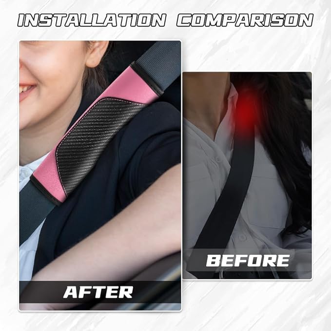 2PCS Car Seat Belt Cover Pad, Soft Carbon Fiber Leather Seatbelt Shoulder Protector for a More Comfortable Driving, Universal Safety Belt Strap Cover to Protect Your Neck (Pink)