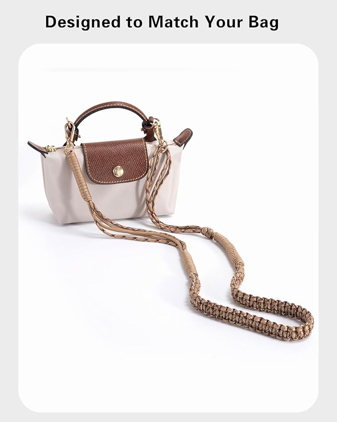 Handwoven Adjustable Shoulder Strap & Mini Bag Organizer Set for Longchamp Mini Bag, Includes Inner Liner & Strap, No-Punch Design – Tan & Black