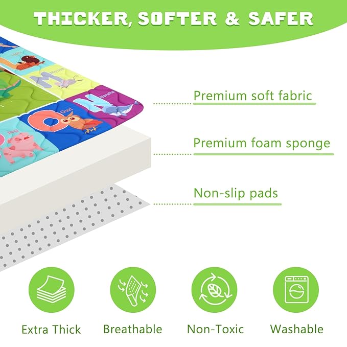 Baby Play Mat, Toodler Floor Mat 59 x 71 inch, Extra Thick Foam Non-Slip Washable,Crawling Cushion for Tummy Playing