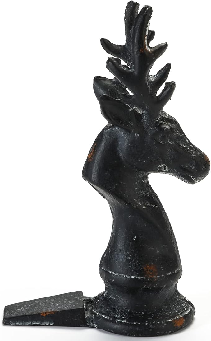 Cast Iron Stag Head Wedge Floor Door Stop, Black Finish, 2.3 lbs……