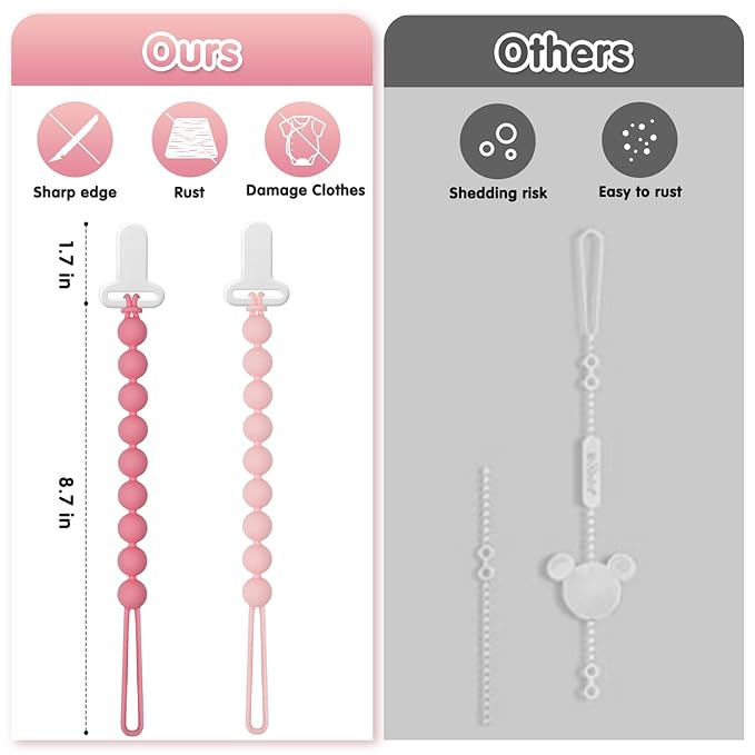 Pacifier Clips Baby Girls - Draklary 4 Pack Paci Clip Silicone Soothe Baby Binky Holder for Newborn Essentials Shower Birthday Gift