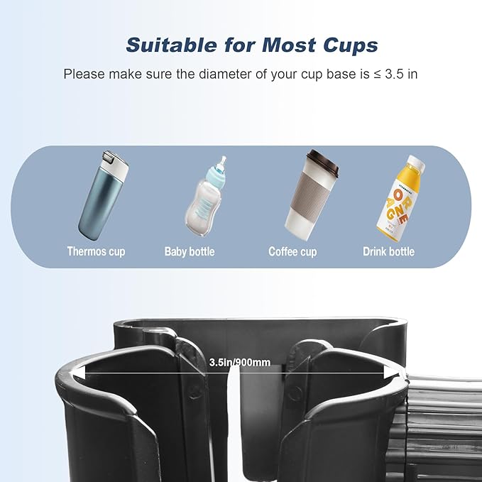 2-in-1 Walker Cup Holder with Reversible Phone Holder，Fit for Wheelchair, Rollator, Scooter, Bike, Mobility, Camper, Stroller with Sturdy,Rotatable,Adjustable and Anti - Slip Clip